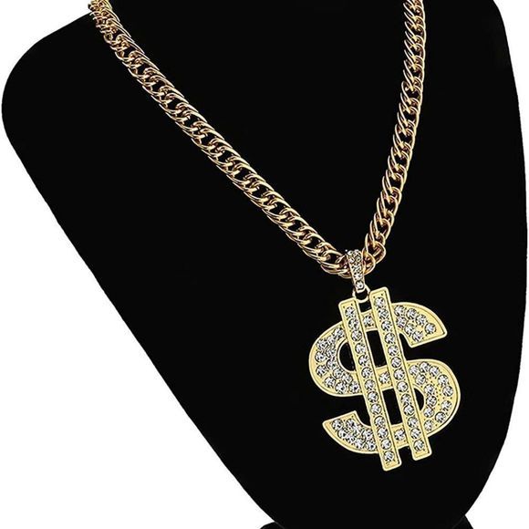 Gold Chain  with Dollar Sign,Golden Ultra Luxury Looking Feeling Real Necklace - Picture 2 of 4